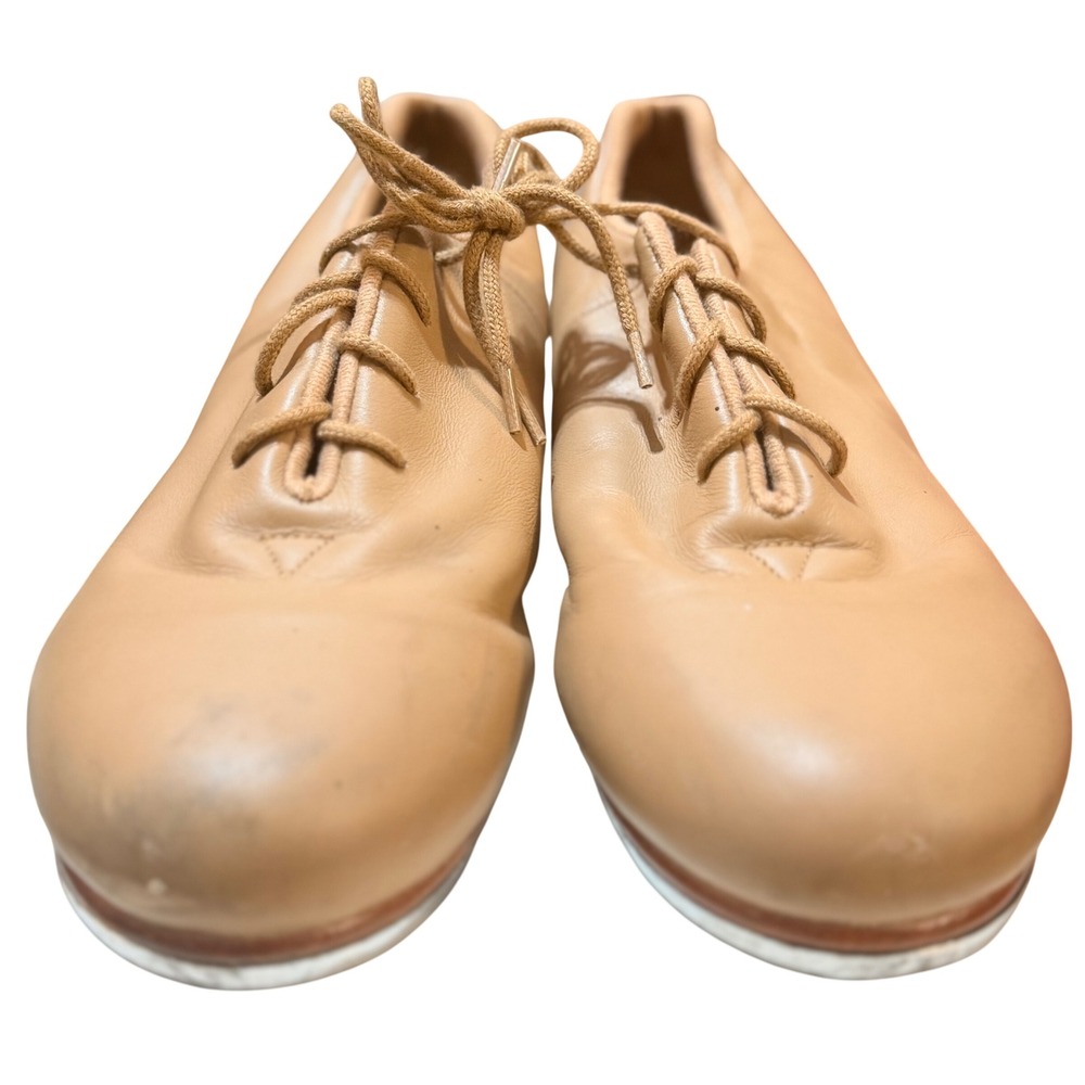 Bloch Tap Shoes Women 6.5 N Tan Leather Lace Up Dance Shockwave Taps Minimalist